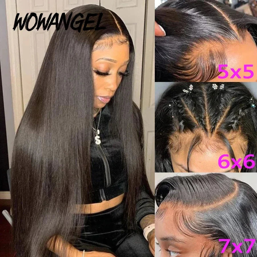 Wow Angel Glueless Wigs 5x5 HD Lace Closure Wigs Silk Straight Melt Skins Deep Part Ready to Go Human Hair Wig Remy For Woman