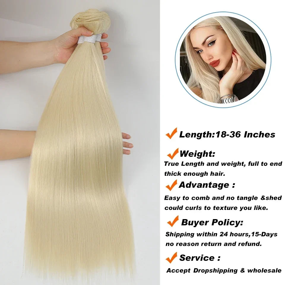 613 Honey Blonde Straight Hair Bundles Ombre Hair Extension 30 32 34 36Inch Super Long Hair Grey Synthetic Straight Hair Weaving
