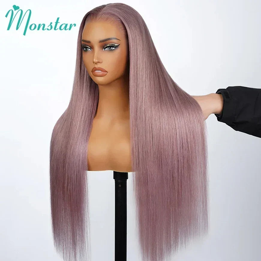 Monstar 13x6 Ash Purple HD Lace Frontal Wig Human Hair Pre Plucked Vietnamese Raw Straight Rose Gold Hair Colored Wigs For Women