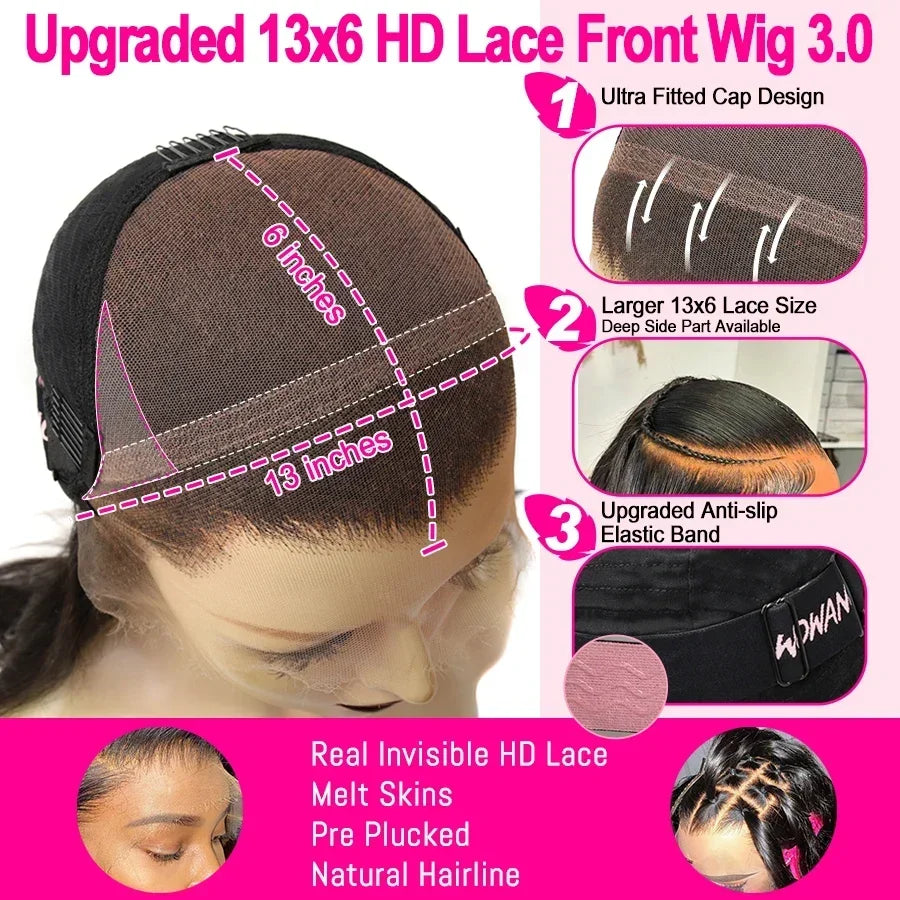 Wow Angel 250% 13x6 HD Lace Frontal Wig Straight Ultra-Fitted HD Transparent Lace Front Human Hair Wigs Melt Skins For Women