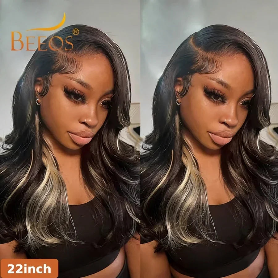BEEOS 1B/613 Oreo Highlight 13x6 HD Lace Frontal Wig 250% Pre Plucked 613 Blonde Body Wave 5x5 HD Lace Closure Wig For Women